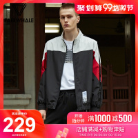 马克华菲夹克男2018秋季撞色印花立领运动外套上衣