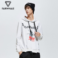 马克华菲卫衣男冬装ins宽松鲸鱼贴布印花连帽白色上衣_61