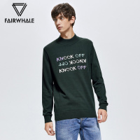 马克华菲针织衫男秋冬潮流刺绣毛衫墨绿色半高领毛衣上衣