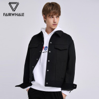 马克华菲羊毛呢大衣男2018秋冬休闲滑雪刺绣黑色短款外套