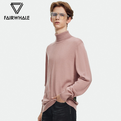 马克华菲针织衫男秋季款时尚纯色粉色高领保暖针织长袖毛衣