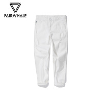 商场同款马克华菲男装2019年春新款基础款简约白色破洞牛仔裤男