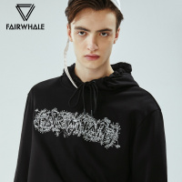 商场同款马克华菲卫衣男士2019春季新款撞色花朵刺绣连帽上衣