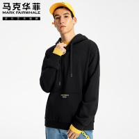 马克华菲连帽卫衣男士2020春季新款潮流格子印花撞色刺绣黑色上衣