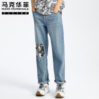 马克华菲牛仔裤男2020春季新款ins潮流复古印花宽松阔腿老爹裤
