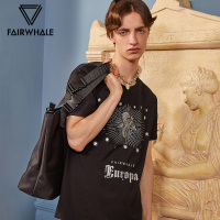 商场同款马克华菲短袖T恤男士2019夏新款休闲金属色刺绣套头衫