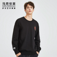 马克华菲卫衣男士2019冬季新款时尚韩版学院风徽章简约黑套头衫