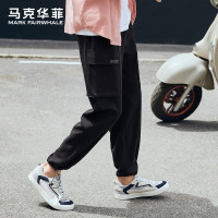 马克华菲休闲裤男韩版潮流撞色印花黑色多口袋工装裤