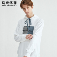B马克华菲连帽卫衣男2019秋冬新款潮流印花图案白色上衣