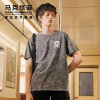 马克华菲短袖T恤男士2020夏季新款舒适全棉灰色字母印花短袖上衣
