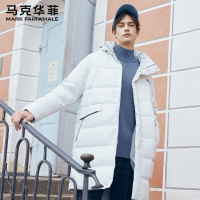 马克华菲长款羽绒服男 2019冬季新款白鸭绒帅气白色连帽外套男潮
