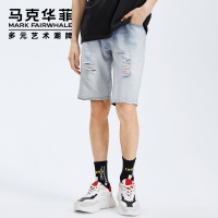 马克华菲牛仔裤男2020夏季新款潮流时尚街头水洗做旧破洞五分裤