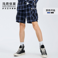 马克华菲休闲短裤男士2020夏季新款时尚格子复古刺绣撞色五分裤