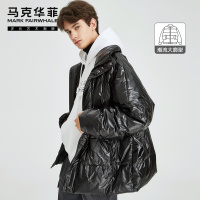 马克华菲黑色亮面羽绒服男2019冬季新款短款男外套潮