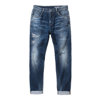 马克华菲时尚牛仔裤男秋季新款磨白破洞直筒长裤子