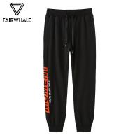 B商场同款马克华菲休闲裤男秋季潮流立体刺绣黑色针织裤卫裤