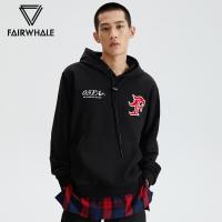 B商场同款马克华菲卫衣潮男冬季新款潮流宽松格纹拼接连帽衫