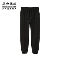 马克华菲休闲裤男春夏季新款时尚潮针织九分裤卫裤