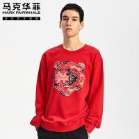 马克华菲圆领卫衣男2020春季新款创意虎头刺绣青年时尚红