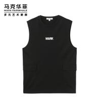 马克华菲无袖T恤男士2020夏季新款潮流港风个性印花黑色上衣