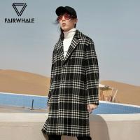 马克华菲毛呢大衣男士秋冬学院韩版ins潮格纹羊毛呢子大衣绒外套