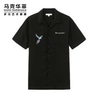 马克华菲潮短袖衬衫男士2020夏季新款国潮ins同款刺绣潮流上衣