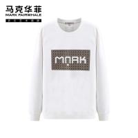 商场同款马克华菲卫衣男2020春季新款简约时尚印花白色圆领上衣