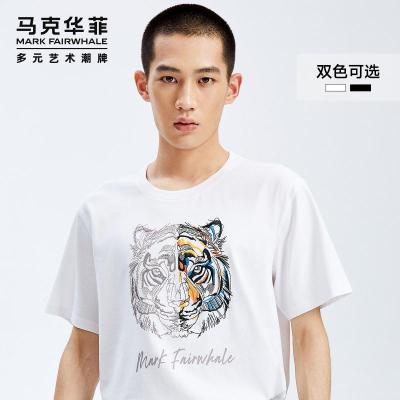 马克华菲虎头T恤男 2020夏季新款半袖男士短袖纯棉潮牌刺绣打底衫