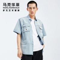 马克华菲衬衫男士2020年夏季新款潮流休闲翻领多口袋短袖上衣