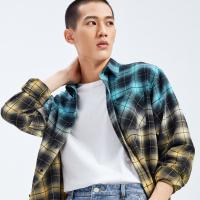 马克华菲长袖衬衫男士2020春季新款韩版休闲潮流撞色格子内搭衬衣