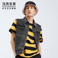 马克华菲马夹男2020春季新款时尚个性尖领多口袋抽绳坎肩