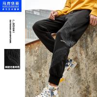 马克华菲休闲裤男士春秋季新款刺绣韩版国潮运动百搭针织九分卫裤