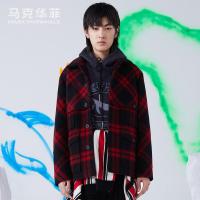 商场同款马克华菲毛呢大衣男士秋季英伦红格纹羊毛呢绒外套