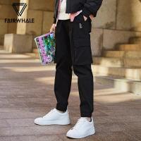 明星同款马克华菲休闲裤男2019冬季新款印花工装风黑色直筒长裤潮