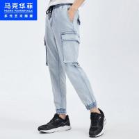 马克华菲牛仔裤男士2020年夏季新款潮牌工装大口袋字母印花长裤