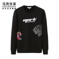 商场同款马克华菲卫衣男2020春季新款简约潮流印花黑色圆领上衣