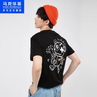 马克华菲2021夏季新款潮流T恤撞色可爱卡通印花短袖上衣