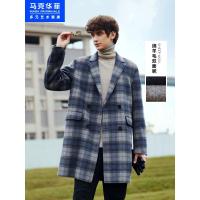 马克华菲潮牌双面毛呢大衣男士2020秋冬新款格纹中长款复古外套