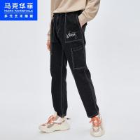 马克华菲潮牌牛仔裤男2020秋季新款简约休闲刺绣个性明线窄脚长裤