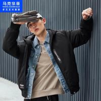 马克华菲男士羽绒服2020春秋季新款立领连帽简约字母黑上衣