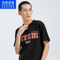 马克华菲短袖T恤士2020夏季新款时尚潮流字母印花舒适黑色上衣