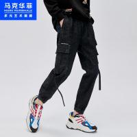 马克华菲牛仔裤男士2020冬季新款潮流飘带工装洗做旧复古长裤