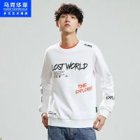 马克华菲2021新款潮牌圆领卫衣男简约字母印花落肩百搭长袖卫衣男