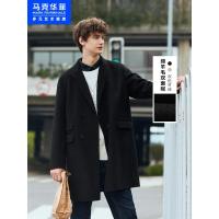 马克华菲潮牌双面毛呢子大衣男2020秋冬新款口袋装饰长款保暖黑色