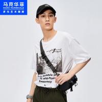 马克华菲短袖T恤男士2020秋季新款时尚全棉动物字母印花宽松上衣