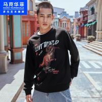马克华菲卫衣男士2020冬季新款时尚潮流经典黑趣味印花易搭上衣