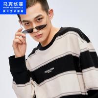 马克华菲卫衣男士2020秋季新款时尚潮流撞色条纹针织修身上衣