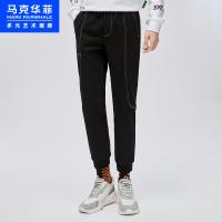 马克华菲潮牌休闲裤男2020秋冬季新款抽绳口袋收脚明线休闲长裤