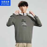 马克华菲潮牌毛衣男士2021春季新款简约刺绣动物印花休闲圆领上衣