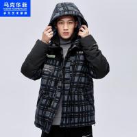 马克华菲潮牌羽绒服男2021春季新款男士拼色格子保暖上衣